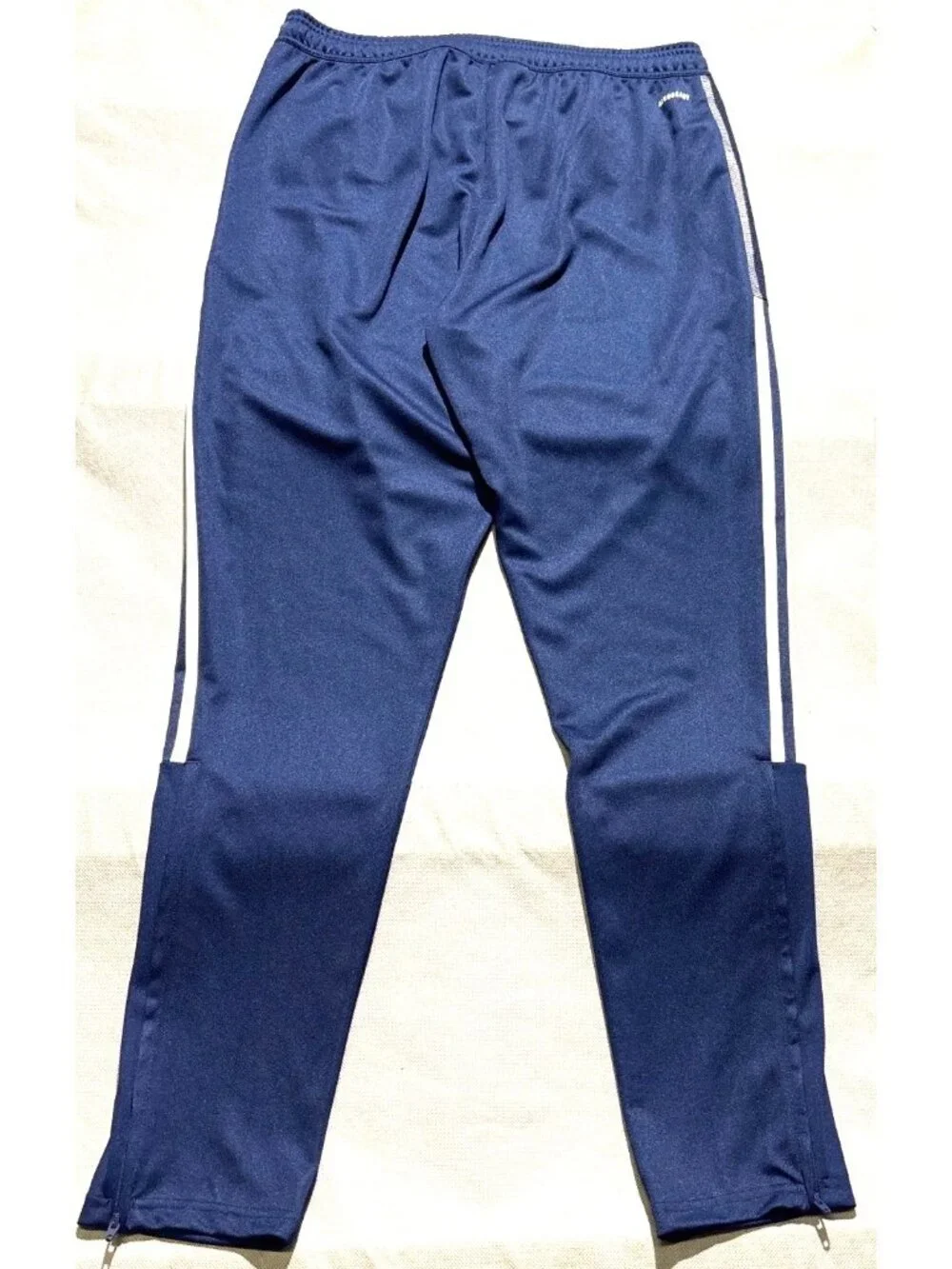 Adidas Navy Blue Track Pants With White Stripes Logo Design Drawstring Waist And